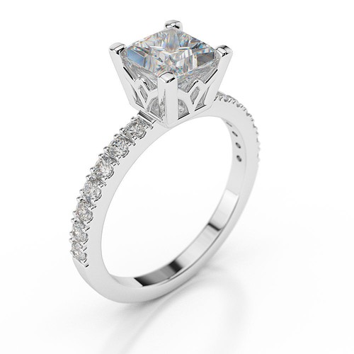 3/4 Carat Women's Princess Cut Diamond Engagement Ring H/SI2 950 Platinum - Picture 2 of 7