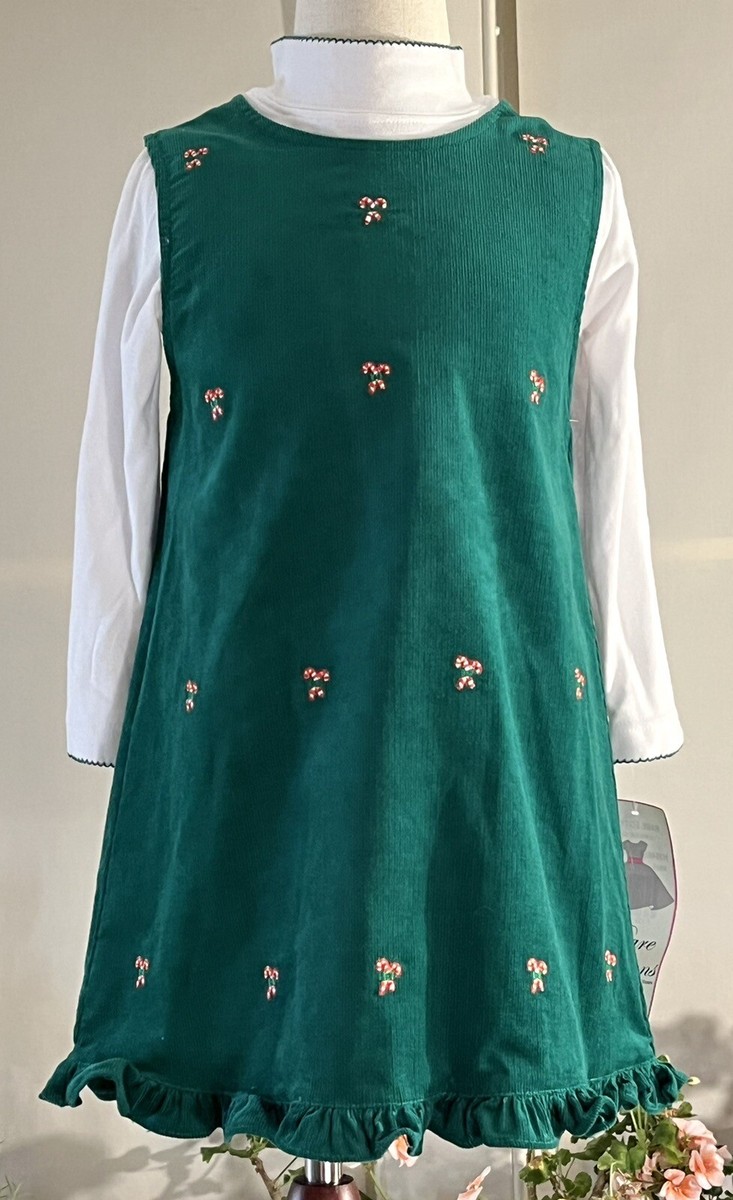 NWT! Rare Editions Christmas Dress Top, Sz 6X Green Corduroy