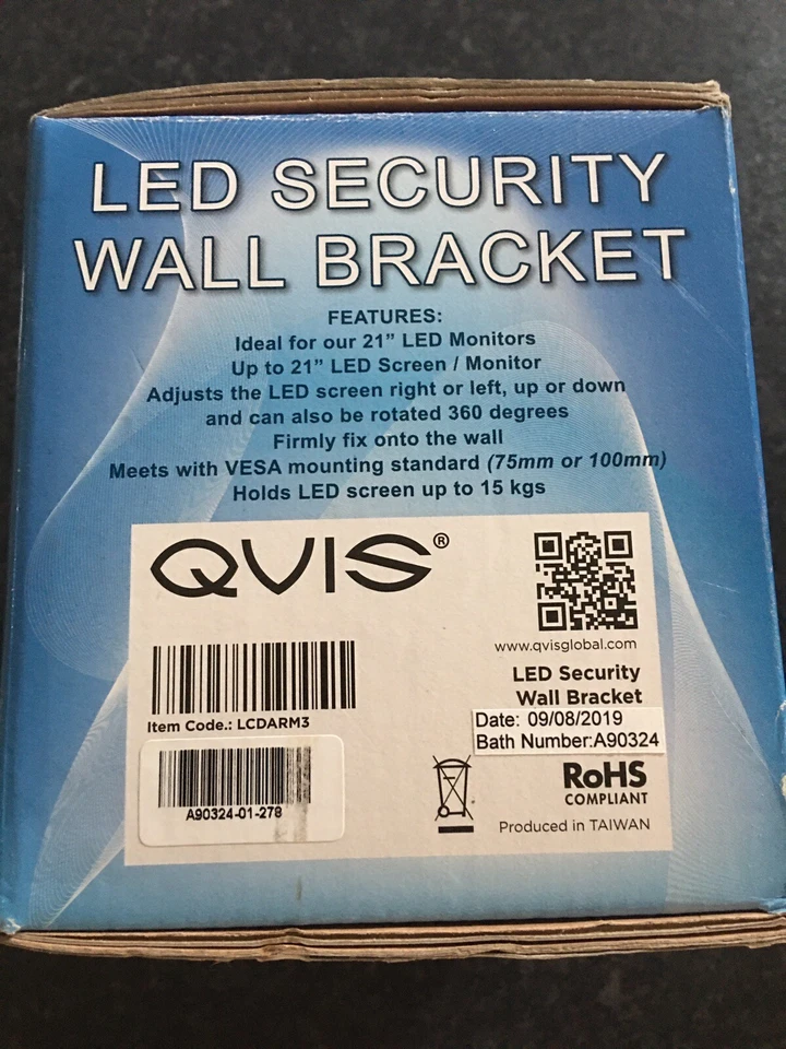 QVIS LCDARM3 LED Security Wall Bracket For Upto 21” LED Screen/Monitor - Image 4 of 4