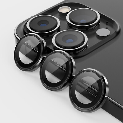 For iPhone 13 14 15 /16 Pro Max Metal Ring  Camera Lens Protector Tempered Glass