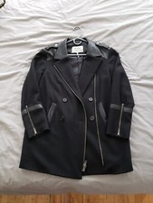 Skaist Taylor Black Boyfriend Jacket Wool Coat Leather Trim