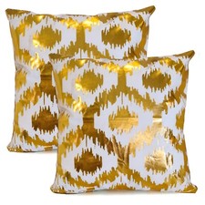 Set Of 2 Pillow Covers 18x18" Gold Foil Throw Pillowcases White And Gold w77