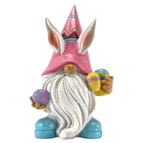 Standing Easter Gnome with Bunny Ears & Pink Hat holding Eggs Figurine 4 Inch - Picture 7 of 7