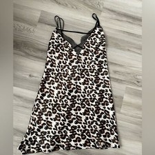 Victoria's Secret Silky Satin Animal Print Slip Nightie with Lace Size Medium