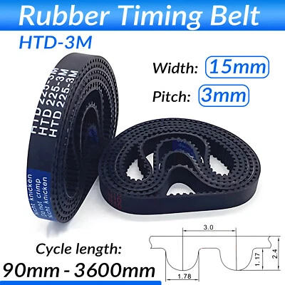 COOBETTER HTD-3M Timing Pulley Belts Pitch 3mm Width 15mm Close Loop CNC Synchronous Belt