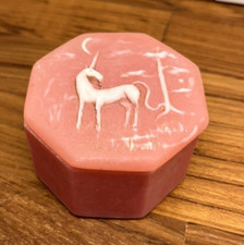 Unicorn Pink Soapstone Trinket Box Octagon Signed R. Nemith Made in USA Vintage