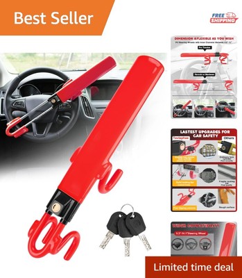 Powerful Heavy Duty Steering Wheel Lock - Easy to Use Anti-Theft Security