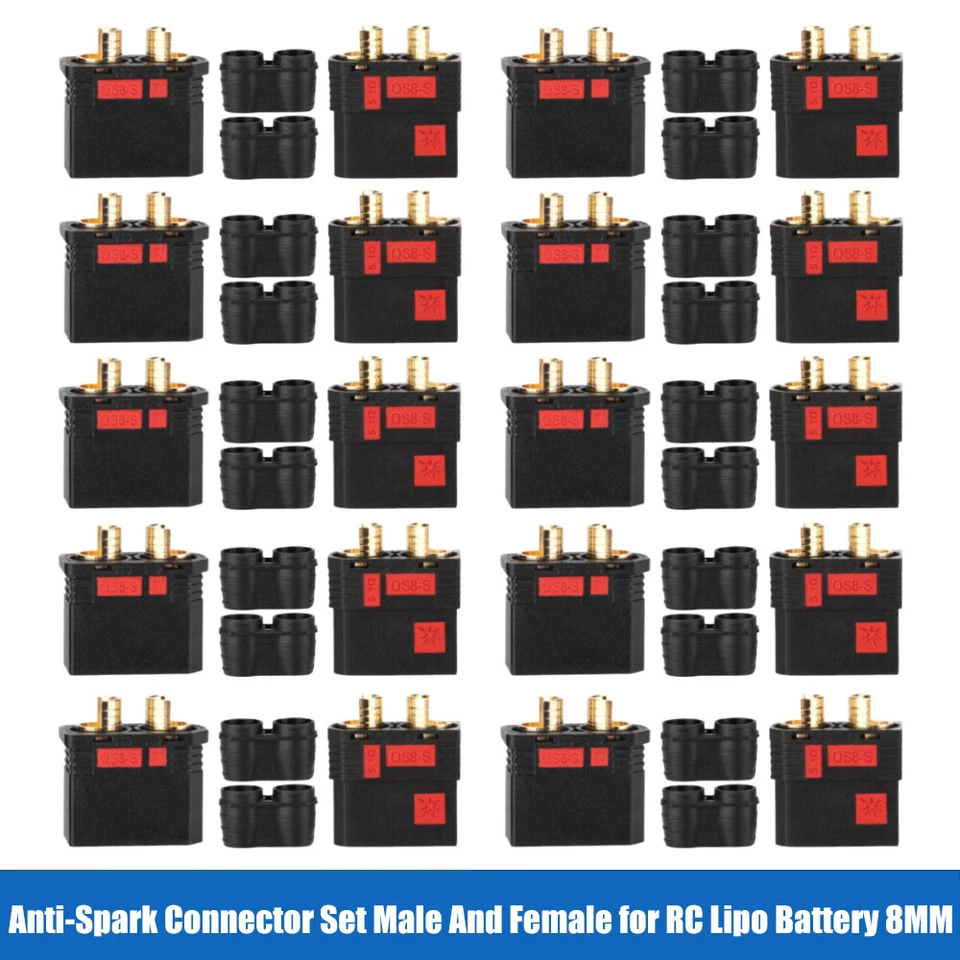 1/5/10 Paar Hochstrom Antiblitz Goldstecker QS8-S QS8 Stecker Buchse 8MM 180A - Bild 2 von 4