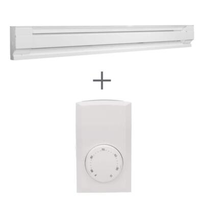 72'' 240/208-volt 1,500/1,125-watt Electric Baseboard Heater White Wall Thermosta