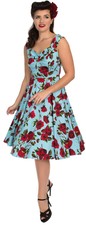 Hearts & Roses «DITSY FLORAL» Vintage ROSES Swing Dress KLEID Blau Rockabilly