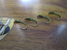 4 V Fly Size 10 Ultimate RV Fl Green Ribbed Olive Buzzer Trout Flies