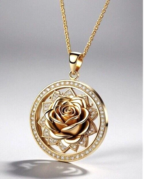 Colgante redondo de 2 quilates con diamantes creados en laboratorio para mujer enchapado en oro amarillo de 14 quilates Foto 3 de 4