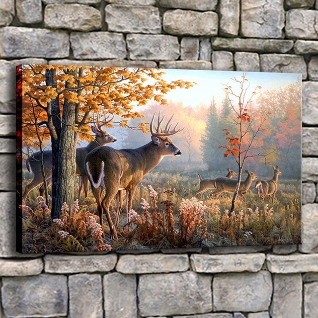 Whitetail Deer Autumn Forest 1 Piece Canvas Print Wall Art eBay