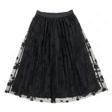 Whimsigoth Black Floral Flocked Mesh Pleated Midi Skirt S/M Romantic Goth Witchy