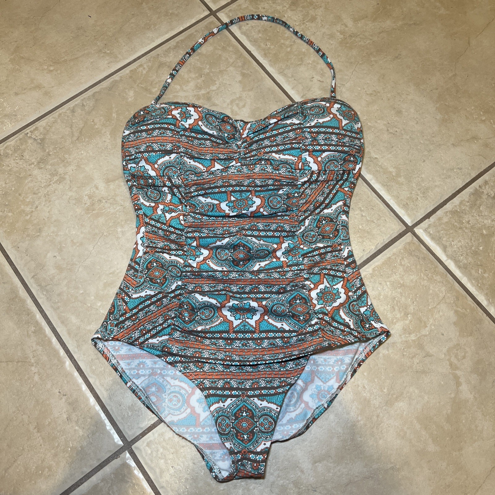 TOMMY BAHAMA One Piece Bandeau Swimsuit Paisley Shirred Front Women's Size 8