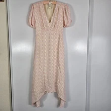 Club Monaco Pink and Cream Check Puff Sleeve Midi Dress Woamans 00 Coquet Style