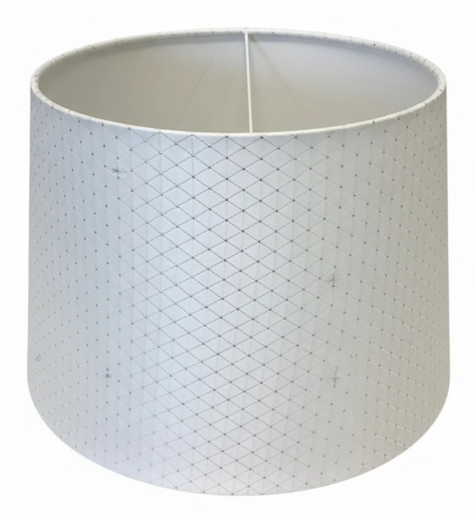Lampshade White 12"" Crossed With Silver Dots Faux Silk Tapered Drum 300mm CT