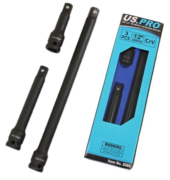 USPRO 3PC 1/2"" DRIVE IMPACT EXTENSION BAR SOCKET SET 75MM 125MM 250MM SHORT LONG - Image 6