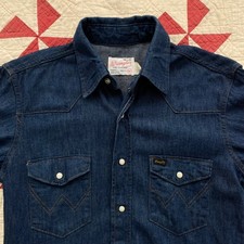 Vintage 70s Wrangler extra long tails denim western cowboy shirt
