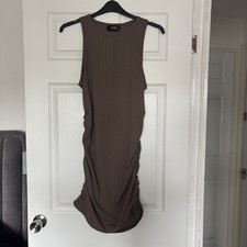 Cider Brown Dress Ruched Ribbed Sleeveless Size 14/16 Summer Holiday Party VGC
