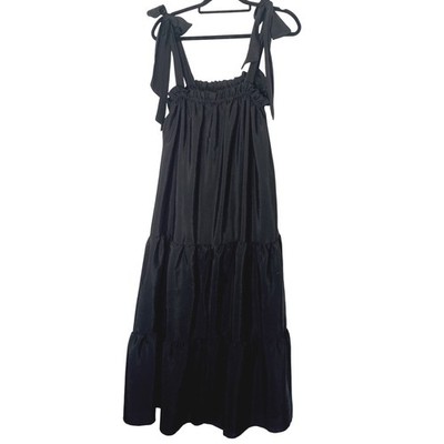 AURA the Label Tiered Black Maxi Dress Bohemian Prarie Babydoll Women's Sz S