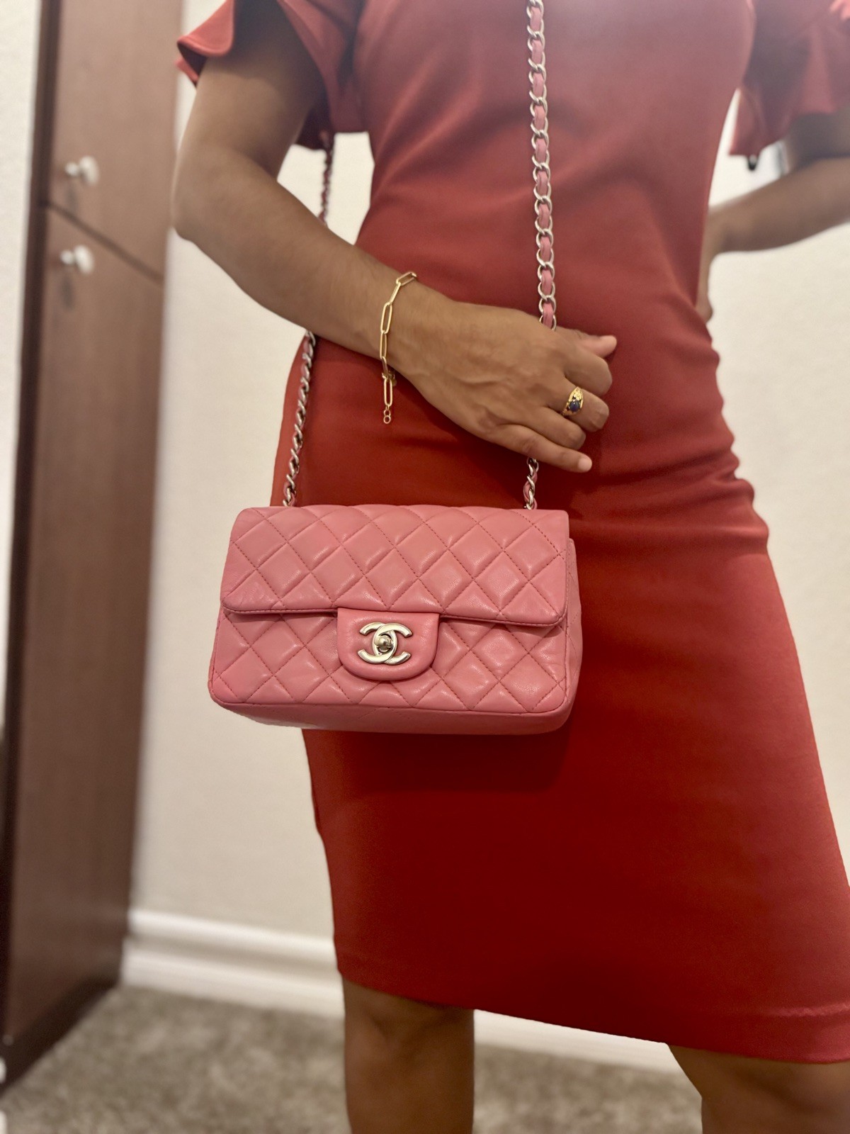 Chanel Mini Classic Rectangular Pink Crossbody Flag Bag