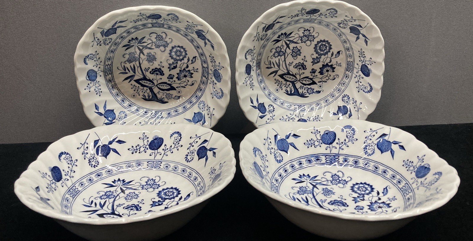 Johnson Brothers England Nordic Blue Onion Square Soup Cereal Bowls 6” Set of 4