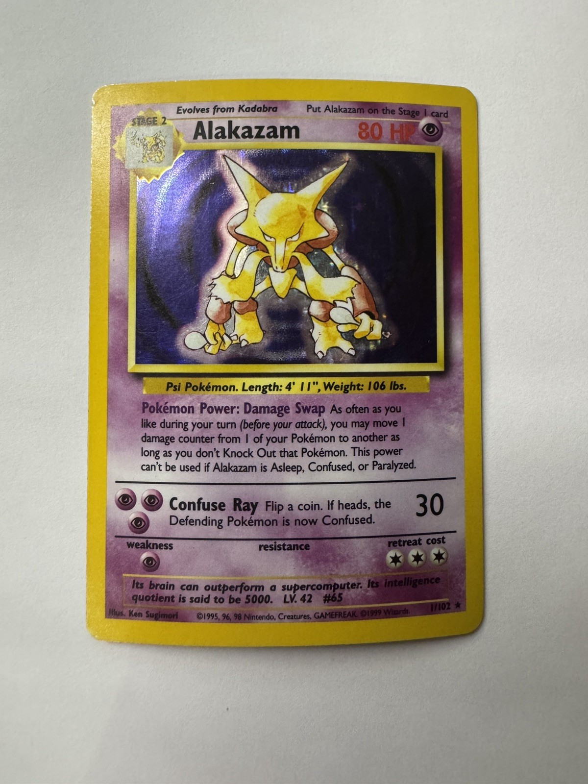Alakazam 1/102 Holo Rare Unlimited Edition Base Set Pokemon Card 1999 WOTC LP/MP