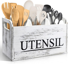 White Kitchen Utensil Holder Rustic Large Wooden Utensil Organizer Cooking Tools