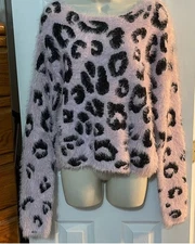 Wild Fable Fuzzy Pink Black Animal Print Oversized Sweater Sz M