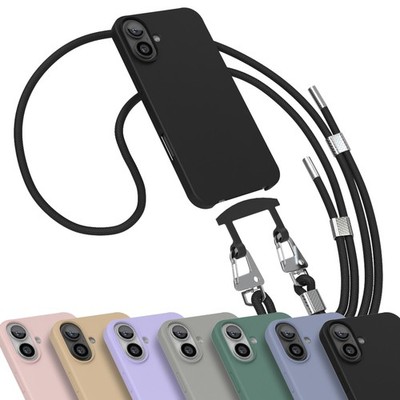 EAZY CASE Hülle mit Band für iPhone 16 Plus Handyhülle Kette Karabiner Silikon