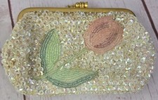 Vtg Sequined Bead Opalescent Framed Coin Purse Handmade Kiss Lock Hong Kong