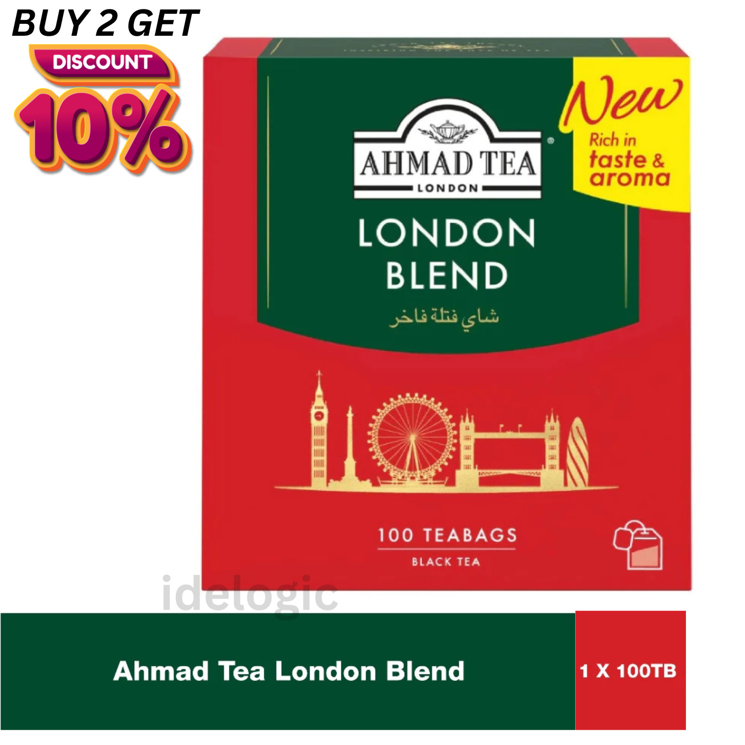 London Blend Black Tea - 100 Tagged Teabags Premium Full-bod