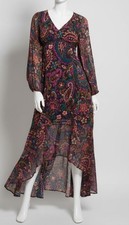 Guess Women's Purple Bianca Paisley Print High-Low Maxi Dress Size 8