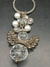 Guardian Angel Crystal Silver Toned Keychain