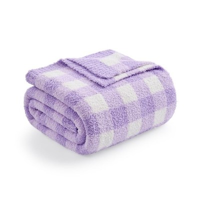 Snuggle Sac Checkered Throw Blanket for Couch, Super Soft Cozy Warm Knit Netural