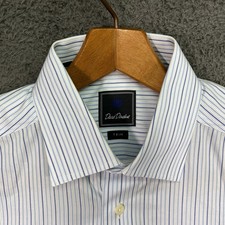 David Donahue Mens Dress Shirt Blue Textured Stripe Poplin French Cuff 16/32-33