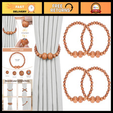 Magnetic Curtain Tiebacks 4 Pack - Wood Bead Drapery Holdbacks for Boho, Farmhou