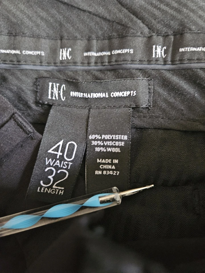 INC Men’s Black Dress Pants 40x32 Hemmed to 26.5" Reversible Hem Wool Blend - Image 3 of 4