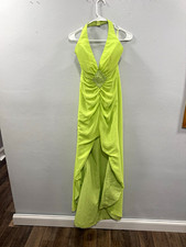 Mori Lee Women's Green Solid Halter Beaded Sequin Lined Maxi Dress Size 14