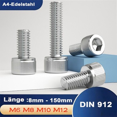 M6 M8 M10 M12 Zylinderschrauben DIN 912 Edelstahl A4 Innensechskant Zylinderkopf