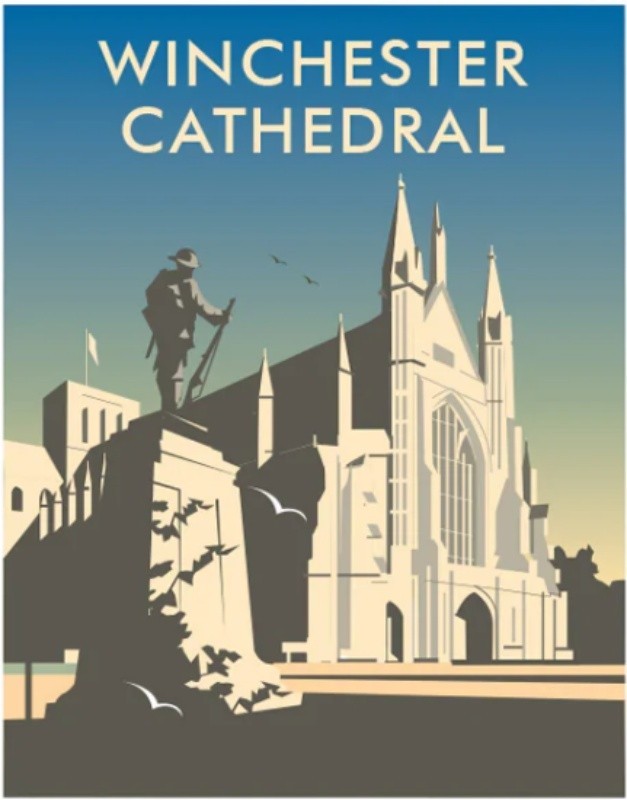 Winchester Cathedral with Soldier Statue  by Dave Tompson  fridge magnet   (se)