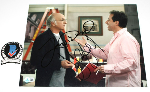 LARRY DAVID JERRY SEINFELD DUAL SIGNED TV SHOW SITCOM 11x14 PHOTO BECKETT COA