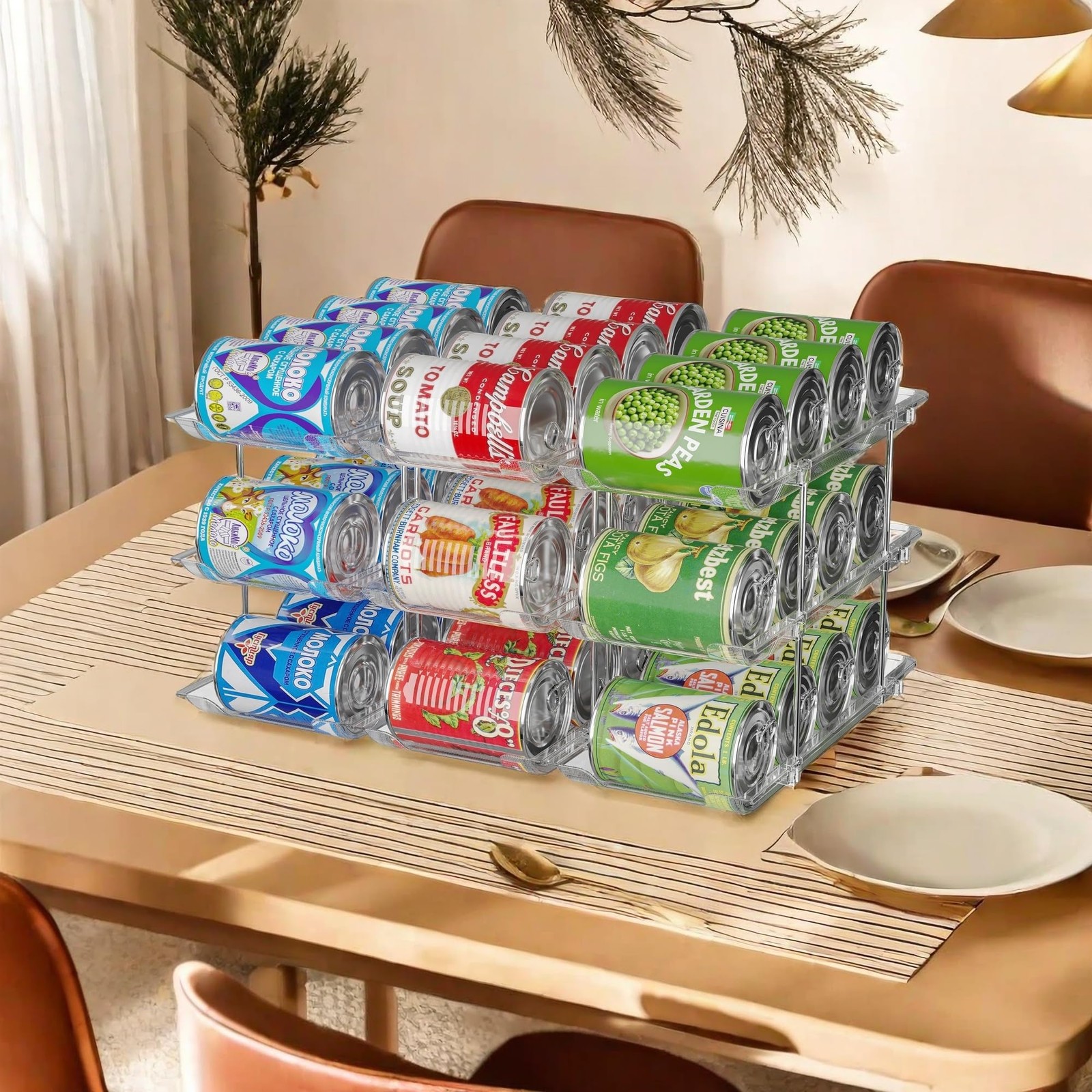Jsyrjing Can Organizer for Pantry, Modular 3-Tier Dispenser, 3*3, Clear