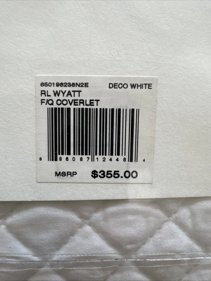 Ralph Lauren Completo/Queen Acolchado Cobertor Nuevo Blanco Foto 3 de 3