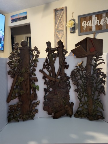Vintage Burwood Products Farmhouse Wall Decorations 3 Piece Set - Picture 1 of 13