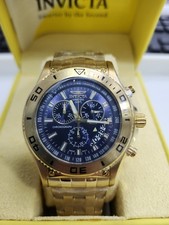 Invicta Tritnite 6858 Men's Chronograph Watch Gold Tone Blue Dial 100m Tachymete