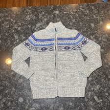 Gap Kids Gray Full Zip Sweater Medium 8 Wool Blend Fair Isle Classic Preppy Boy