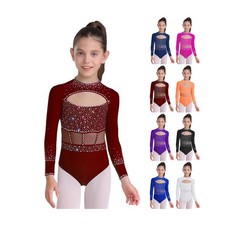 Kids Girls Jumpsuit Tumbling Leotard Cutout Front Bodysuit Performance Shiny