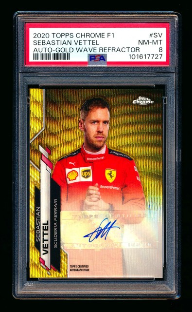 2020 Topps Chrome F1 Sebastian Vettel RC Gold Wave Refractor Auto #44/50 PSA 8!